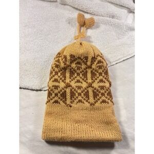 Knitted Brown Gold Man Women Beanie Hanging Design On Top Unbranded